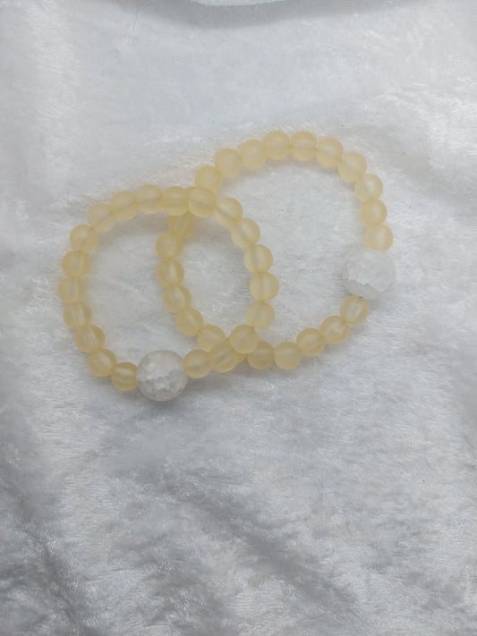 Quartz and Pale Light Yellow Glass Beaded Acupressure Bracelet set - 1118Markets