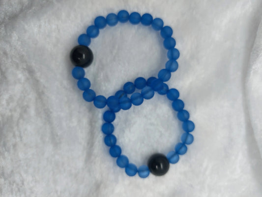 Quartz and Dark Blue Glass Beaded Acupressure Bracelet set - 1118Markets