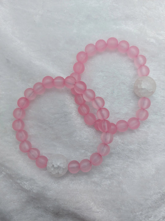 Quartz and Light Baby Pink Glass Beaded Acupressure Bracelet set - 1118Markets