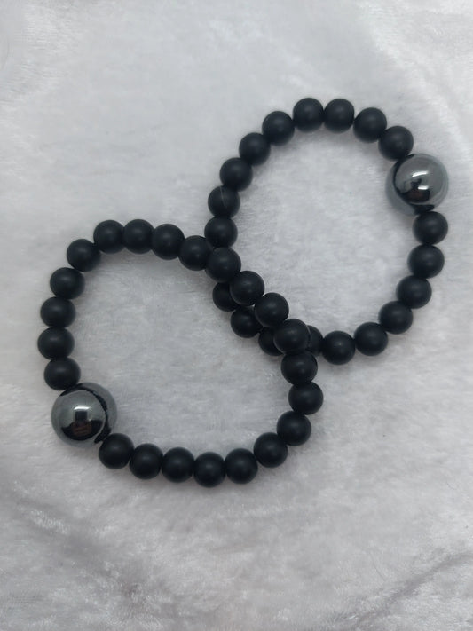 Hematite and Black Glass Beaded Acupressure Bracelet set - 1118Markets