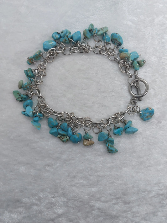 Turquoise Gemstone Chip Handmade Dangle Charm Style Stainless Steel Bracelet - 1118Markets