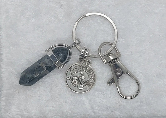 Aquarius Biotite Gemstone Crystal Keychain Silver - 1118Markets