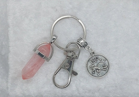 Leo Strawberry Quartz Gemstone Crystal Keychain - 1118Markets