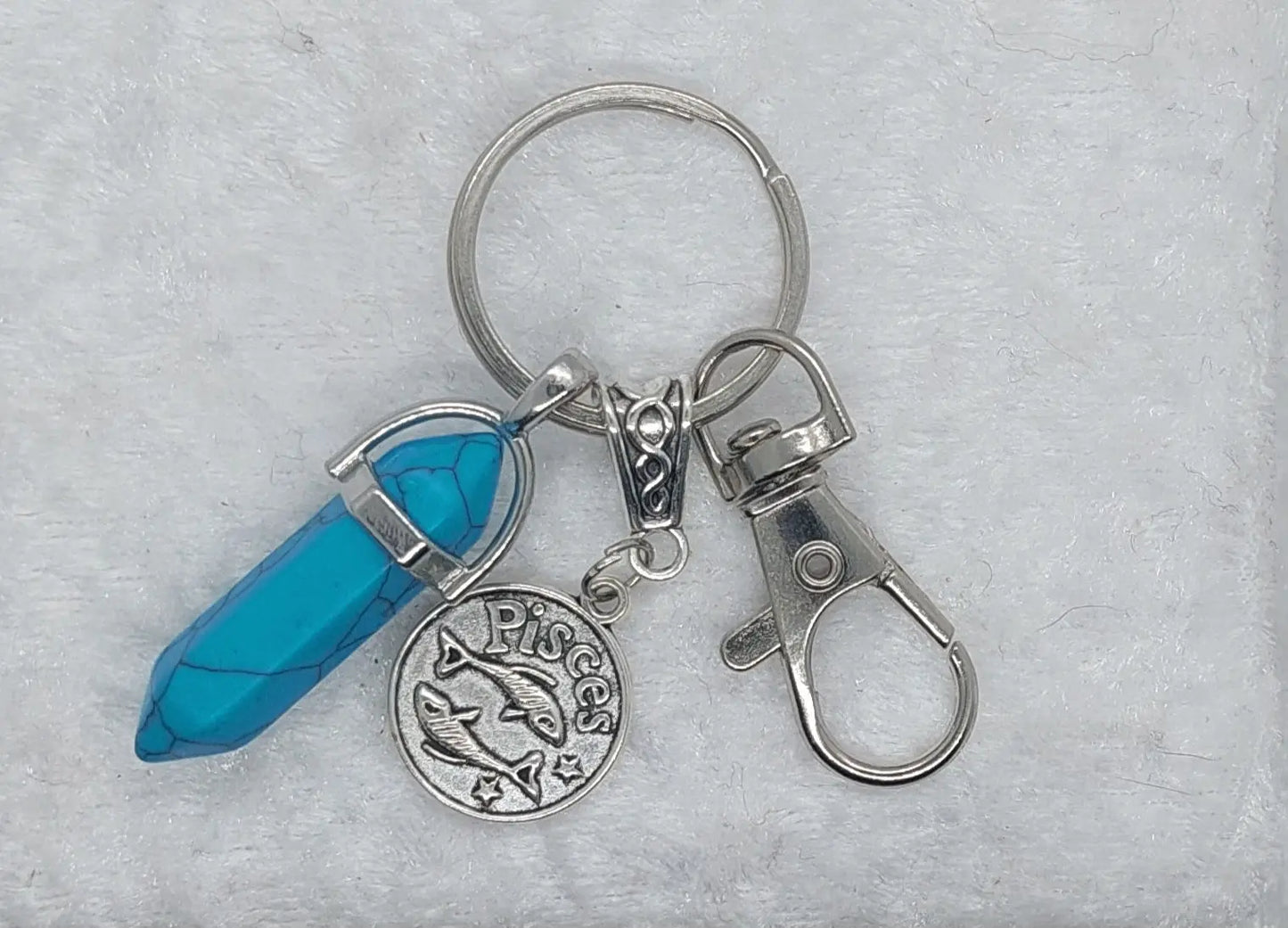 Pisces Blue Turquoise Gemstone Crystal Keychain - 1118Markets