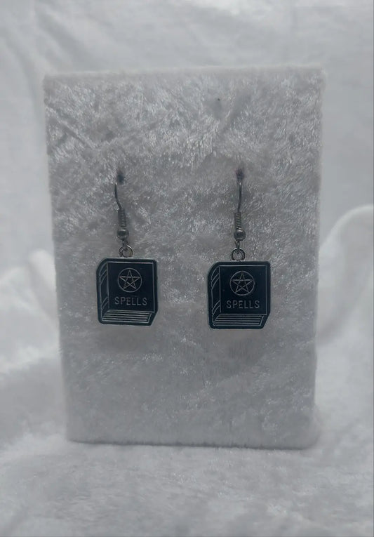 Black and Silver Spell Book Earrings 1118Markets