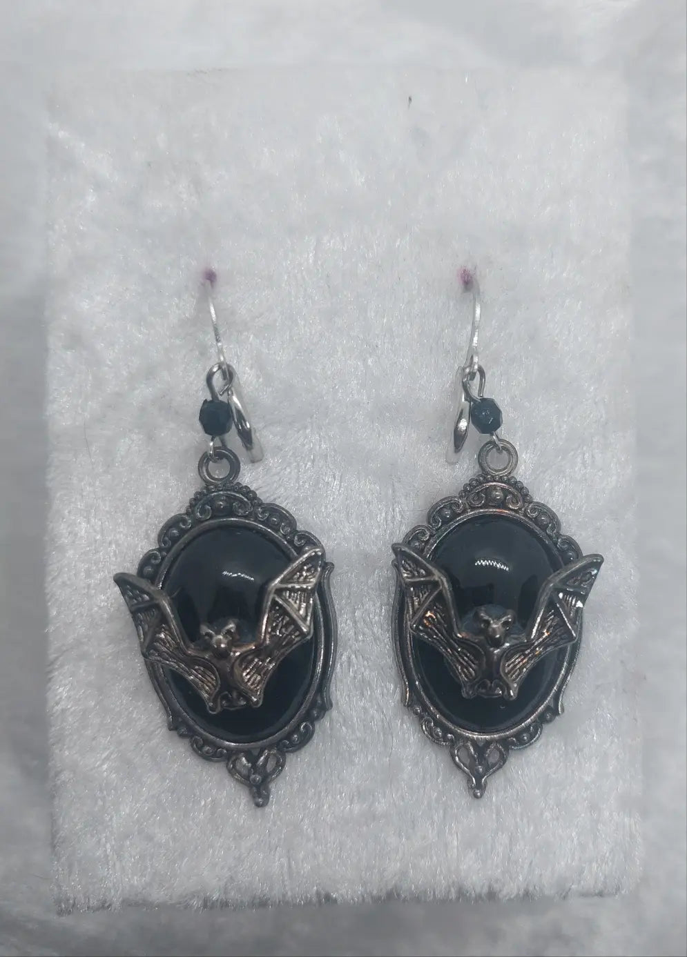 Antique Silver and Black Bat Earrings 1118Markets