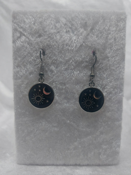 Black and Silver Sun and Moon Earrings 1118Markets