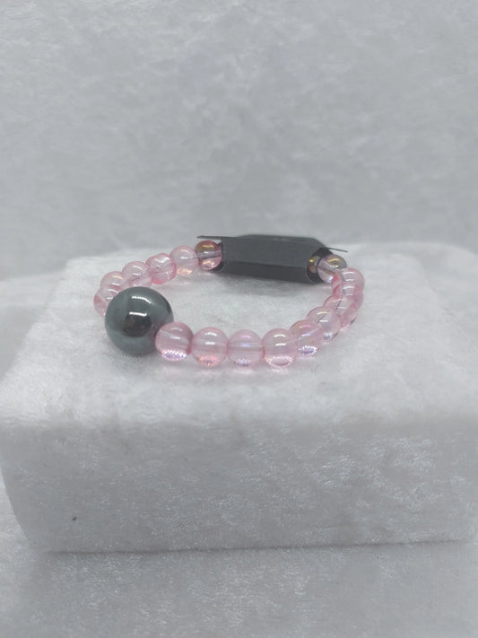 Hematite and Light Pink Glass Beaded Acupressure Bracelet 1118Markets