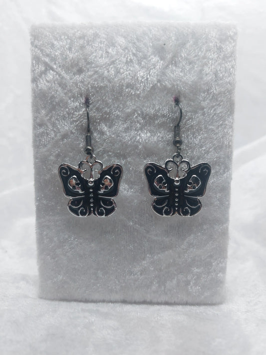 Black and Silver Double Skull Butterfly Earrings 1118Markets