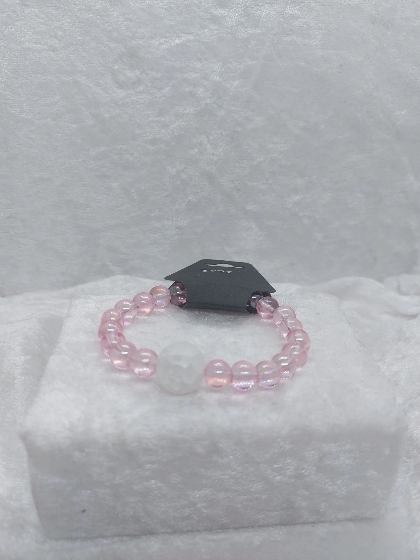 Quartz and Iridescent Pink Glass Beaded Acupressure Bracelet 1118Markets