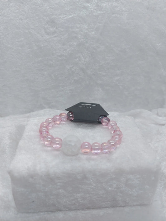 Quartz and Iridescent Pink Glass Beaded Acupressure Bracelet 1118Markets