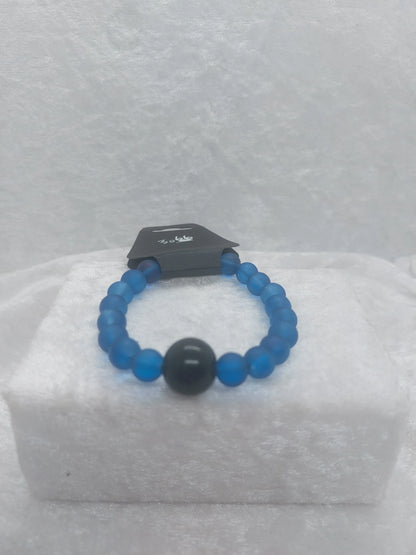 Obsidian and Dark Blue Glass Beaded Acupressure Bracelet 1118Markets