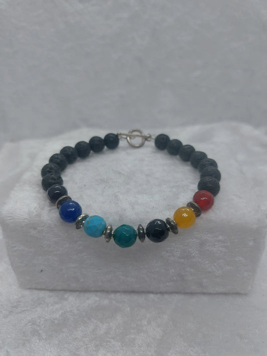 Chakra Glass and Lava Stone Bracelet 1118Markets